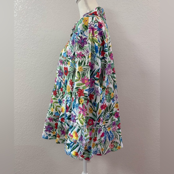 JHON MARK Floral Button Collared Blouse Multicolor 100 % Linen XL Long Sleeve - Picture 4 of 13